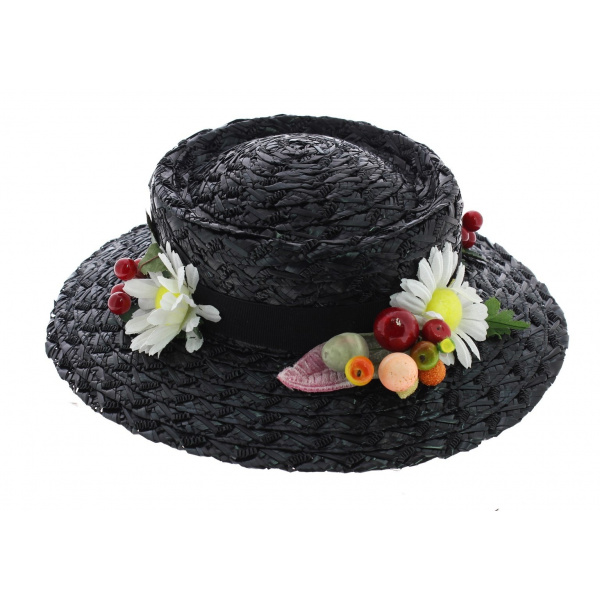 Chapeau Mary Poppins Paille Synthétique Noir - Traclet