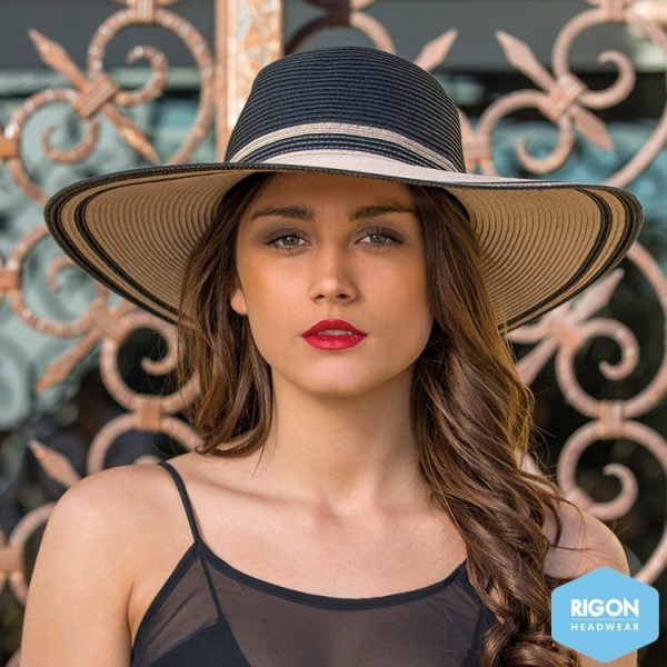 Capeline Bicolore Noir/Marron Fibres Naturelles - Rigon Headwear