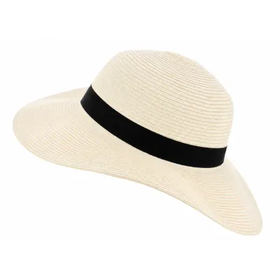 Wide Brim Straw Hat Rhodes Natural Ribbon Black - Traclet Reference: 24363| Chapellerie Traclet