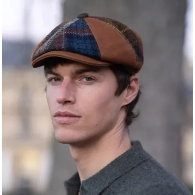 Casquette Irlandaise Chambéon Patchwork Laine & Cuir - Fléchet Reference : 24649| Chapellerie Traclet