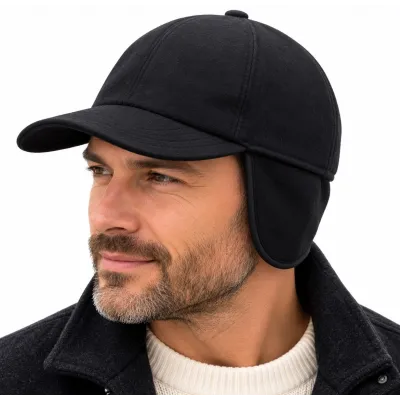 Bergen Black Wool Baseball Cap with Ear Flaps - Traclet. Reference: 24712| Traclet Hat Shop