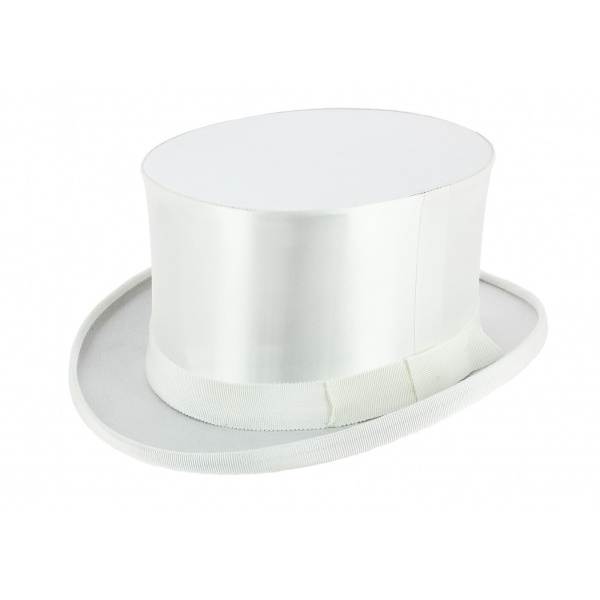 Chapeau Haut-de-Forme Satin Sinamay Blanc Femme – Élégant Mariage, Cérémonie, Banquet – 56-58 Cm