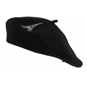 Béret Paris broderie Tour Eiffel Laine Noir - Traclet